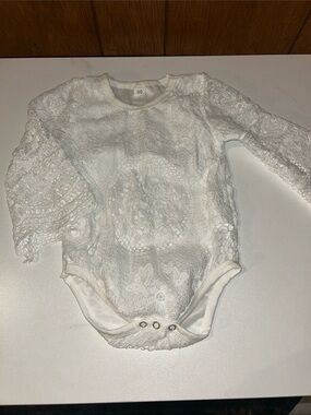 5/$20 White Lace Long-Sleeve Bodysuit